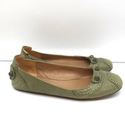 Balenciaga Brogue Studded Ballet Flats Sage Arena Leather Size 38