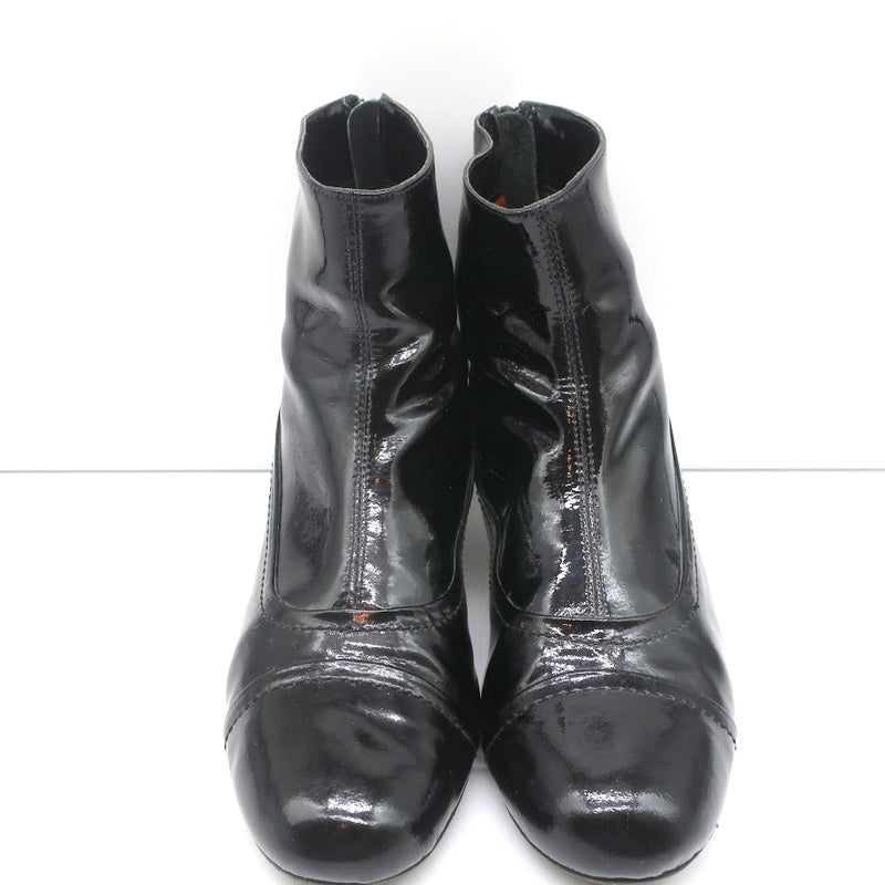 Lanvin Ankle Boots Black Patent Leather Size 41 Kitten Heel Booties