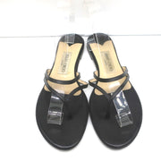 Jimmy Choo Flat Thong Slide Sandals Black Leather Size 38.5