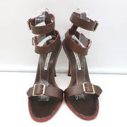 Manolo Blahnik Double Ankle Strap Sandals Dark Brown Leather Size 38.5