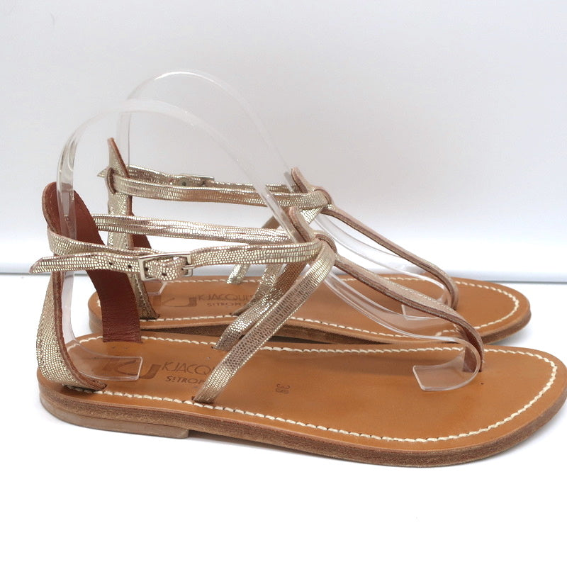 K.Jacques Buffon T-Strap Sandals Platinum Disco Leather Size 38