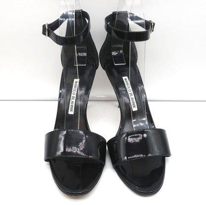 Manolo Blahnik Tres Ankle Strap Sandals Black Patent Leather Size 39