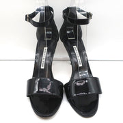 Manolo Blahnik Tres Ankle Strap Sandals Black Patent Leather Size 39