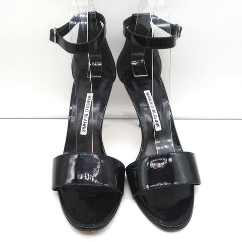 Manolo Blahnik Tres Ankle Strap Sandals Black Patent Leather Size 39