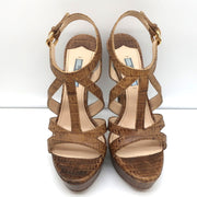Prada Platform Sandals Brown Croc-Embossed Leather Size 38 Slingback Heels