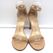 Stuart Weitzman Nudistsong Sandals Beige Patent Leather Size 7N Ankle Strap Heel