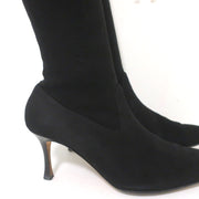 Manolo Blahnik Pascalare Knee High Boots Black Stretch Suede Size 38.5