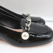 Miu Miu Chain Link Loafers Black Patent Leather Size 36.5 NEW