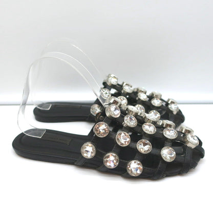 Alexander Wang Amelia Crystal-Studded Mules Black Leather Size 39 Caged Sandals