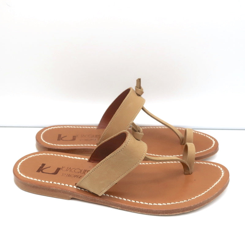K.Jacques Ganges Toe Strap Sandals Beige Suede Size 38 Flat Slides