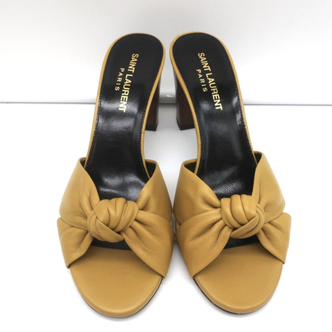 Saint Laurent Bianca Knot Mules Mustard Yellow Leather Size 36.5 Slide Sandals
