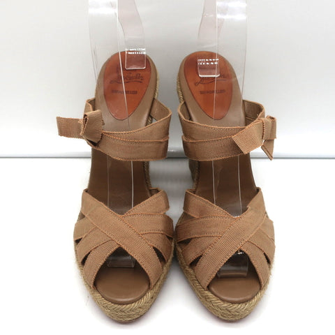 Christian Louboutin Delfin 120 Platform Espadrille Wedges Brown Ribbon Size 40