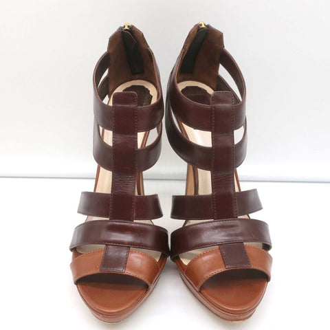 Christian Dior Platform Caged Sandals Brown Leather Size 38.5 Peep Toe Heels