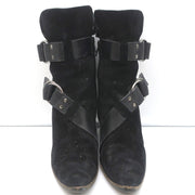 Givenchy Wedge Ankle Boots Black Buckled Suede Size 36.5 Pointed Toe