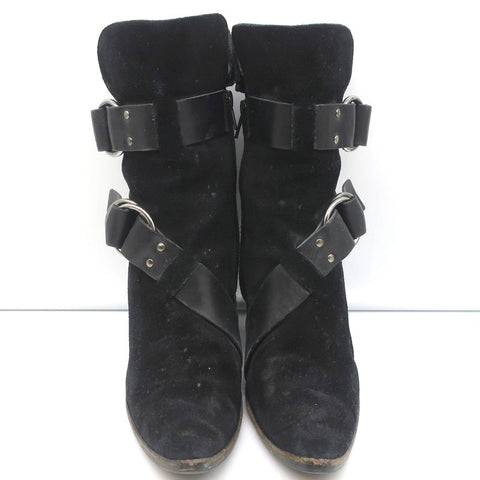 Givenchy Wedge Ankle Boots Black Buckled Suede Size 36.5 Pointed Toe