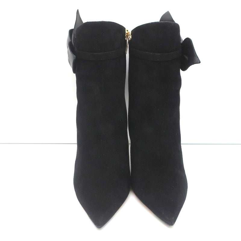 Jimmy Choo Kassidy Bow Ankle Boots Black Suede Size 39 Pointed Toe High Heel