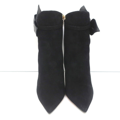 Jimmy Choo Kassidy Bow Ankle Boots Black Suede Size 39 Pointed Toe High Heel