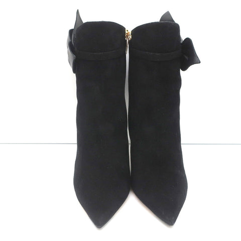 Jimmy Choo Kassidy Bow Ankle Boots Black Suede Size 39 Pointed Toe High Heel