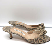 Manolo Blahnik Knot Slide Sandals Metallic Leopard Print Size 39.5 Kitten Heel
