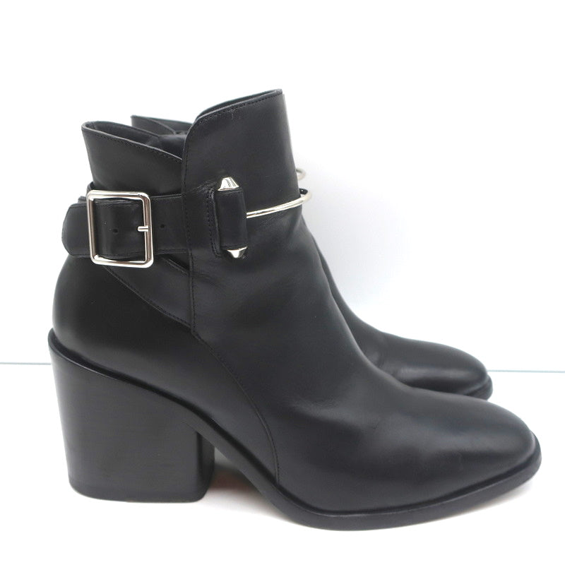 Balenciaga Metal Bar Ankle Boots Black Leather Size 38.5 Chunky Heel Booties