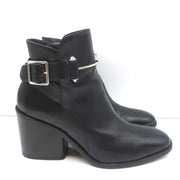 Balenciaga Metal Bar Ankle Boots Black Leather Size 38.5 Chunky Heel Booties