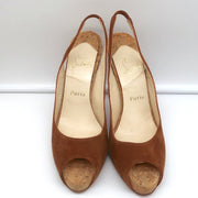 Christian Louboutin No Prive Cork Slingback Sandals Brown Suede Size 41.5