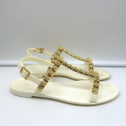 Stuart Weitzman Jelrose Studded Jelly Sandals Cream/Gold Size 7 Flat Slingback