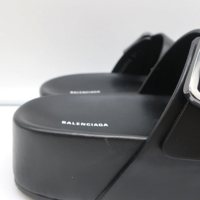 Balenciaga Mallorca Platform Slide Sandals Black Leather Size 37 NEW