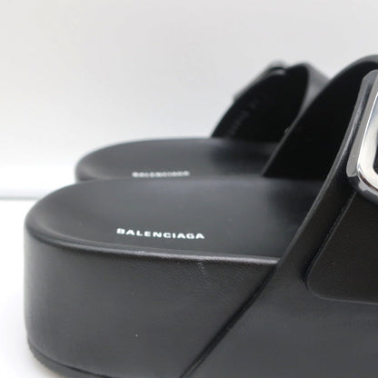 Balenciaga Mallorca Platform Slide Sandals Black Leather Size 37 NEW