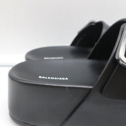 Balenciaga Mallorca Platform Slide Sandals Black Leather Size 37 NEW