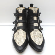 Jimmy Choo Ankle Boots Marlin Cream Snake Print & Black Leather Size 37