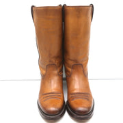 Gucci Riding Boots Brown Burnished Leather Size 37 Mid Calf Flat