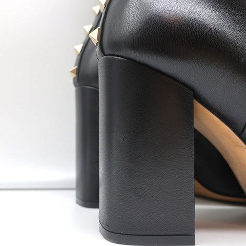 Valentino Rockstud Trim Mid-Calf Boots Black Leather Size 38 High Heel