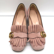 Gucci Marmont Mid-Heel Pumps Light Pink Fringed Suede Size 38