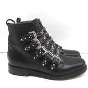 Maje Buckled Ankle Boots Black Studded Leather Size 37 Biker Boots