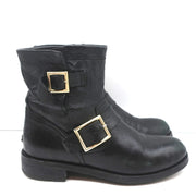 Jimmy Choo Youth Biker Boots Black Leather Size 38 Buckled Ankle Boots