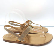 Pedro Garcia Crystal Thong Sandals Zulmar Gold Satin Size 38 Slingback Flats