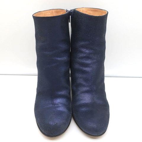 Maison Margiela Ankle Boots Navy Metallic Suede Size 38