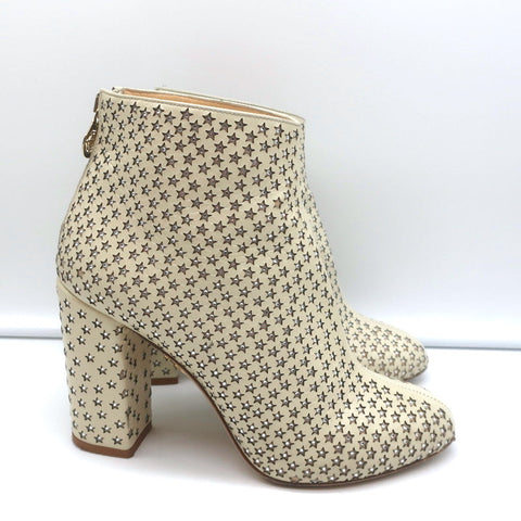 Charlotte Olympia Alba Star Ankle Boot Cream Crystal-Embellished Leather Size 38