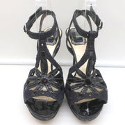 Christian Dior Platform Cut-Out Sandals Black Snakeskin & Patent Size 37.5