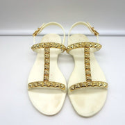 Stuart Weitzman Jelrose Studded Jelly Sandals Cream/Gold Size 7 Flat Slingback
