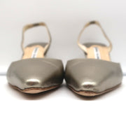 Manolo Blahnik Carolyne Slingback Pumps Gold Metallic Leather Size 38.5
