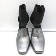 Vic Matie Metal Heel Pumps Black Nubuck & Silver Metallic Leather Size 37.5