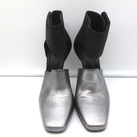 Vic Matie Metal Heel Pumps Black Nubuck & Silver Metallic Leather Size 37.5