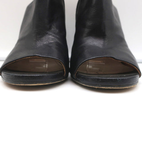 Maison Margiela Open Toe Booties Black Leather Size 37.5 Round Heel Slingback