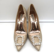 Badgley Mischka Cher Crystal Buckle Pumps Gold Glitter Satin Size 8