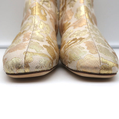 Dolce & Gabbana Ankle Boots Gold Metallic Brocade Size 39 Low Heel Booties NEW