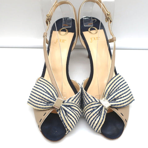 O Jour Asymmetric Bow Sandals Taupe Leather Size 41 Peep Toe Slingback Heels