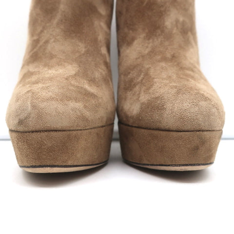 Jimmy Choo Ankle Boots Evans Brown Whipstitch Suede Size 35.5 Platform Booties