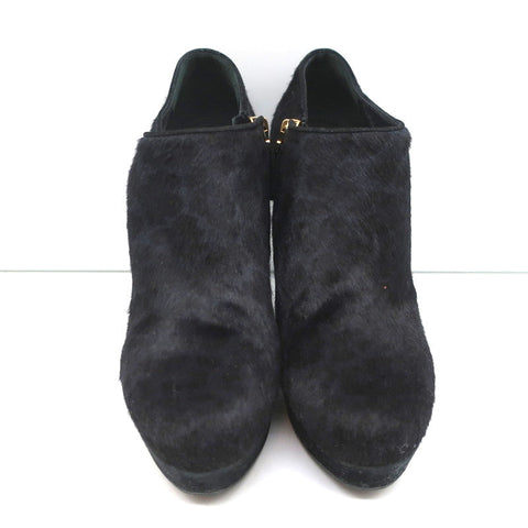 Yves Saint Laurent Platform Booties Navy/Black Leopard Print Pony Hair Size 38